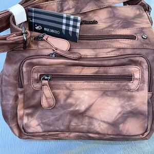 NWT Soft Vegan Leather, Washed Brown tie dye effect Crossbody Boho aesthetic